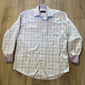 Bugatchi Button Up Shirt Adult Medium Purple White Flip Cuff‎ Casual Cotton Mens